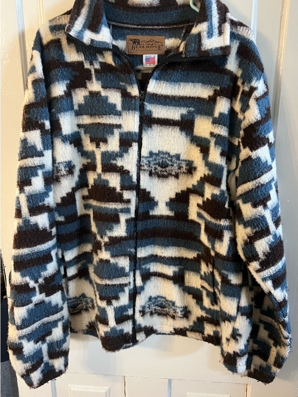 Bear Ridge Zip-Up Fuzzy Jacket - Black, White, Gray